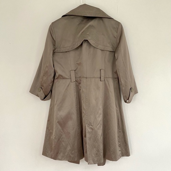 Bebe Gray Green Satin Trench Coat Y2K 3/4 Sleeve Button Detail Gilmore Girls - Picture 11 of 11